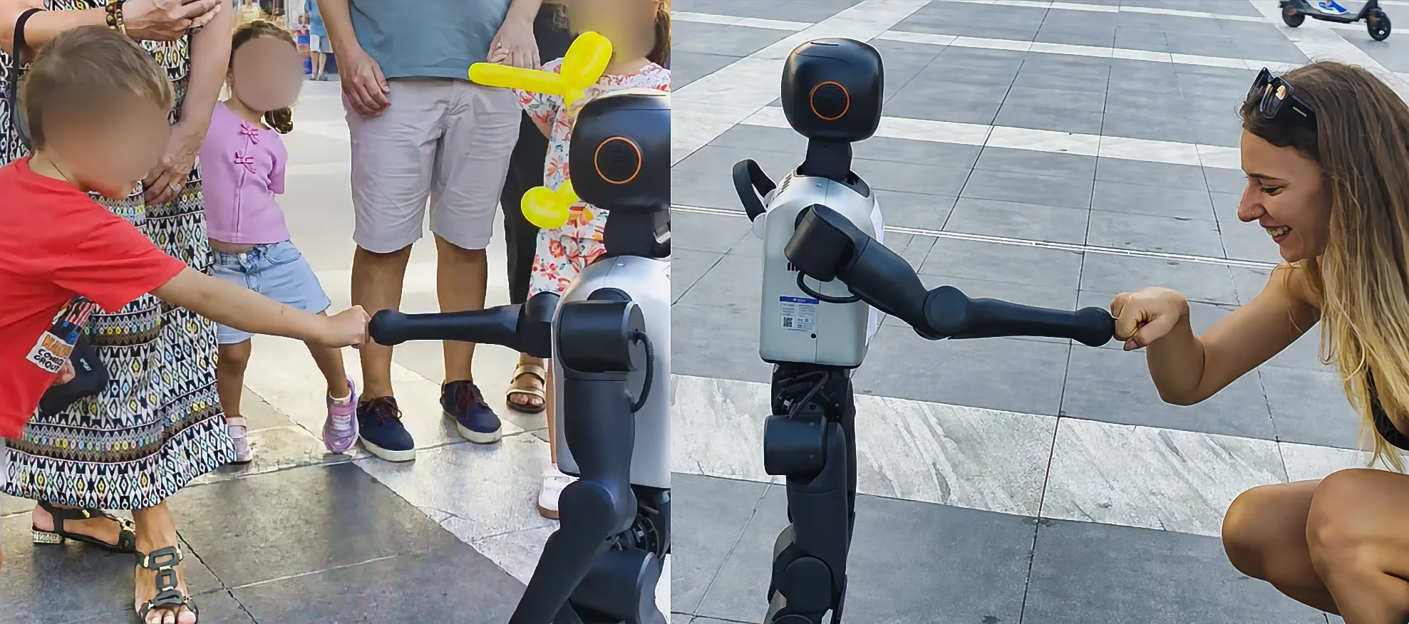 A child and an event guest fist-bumping Sparky