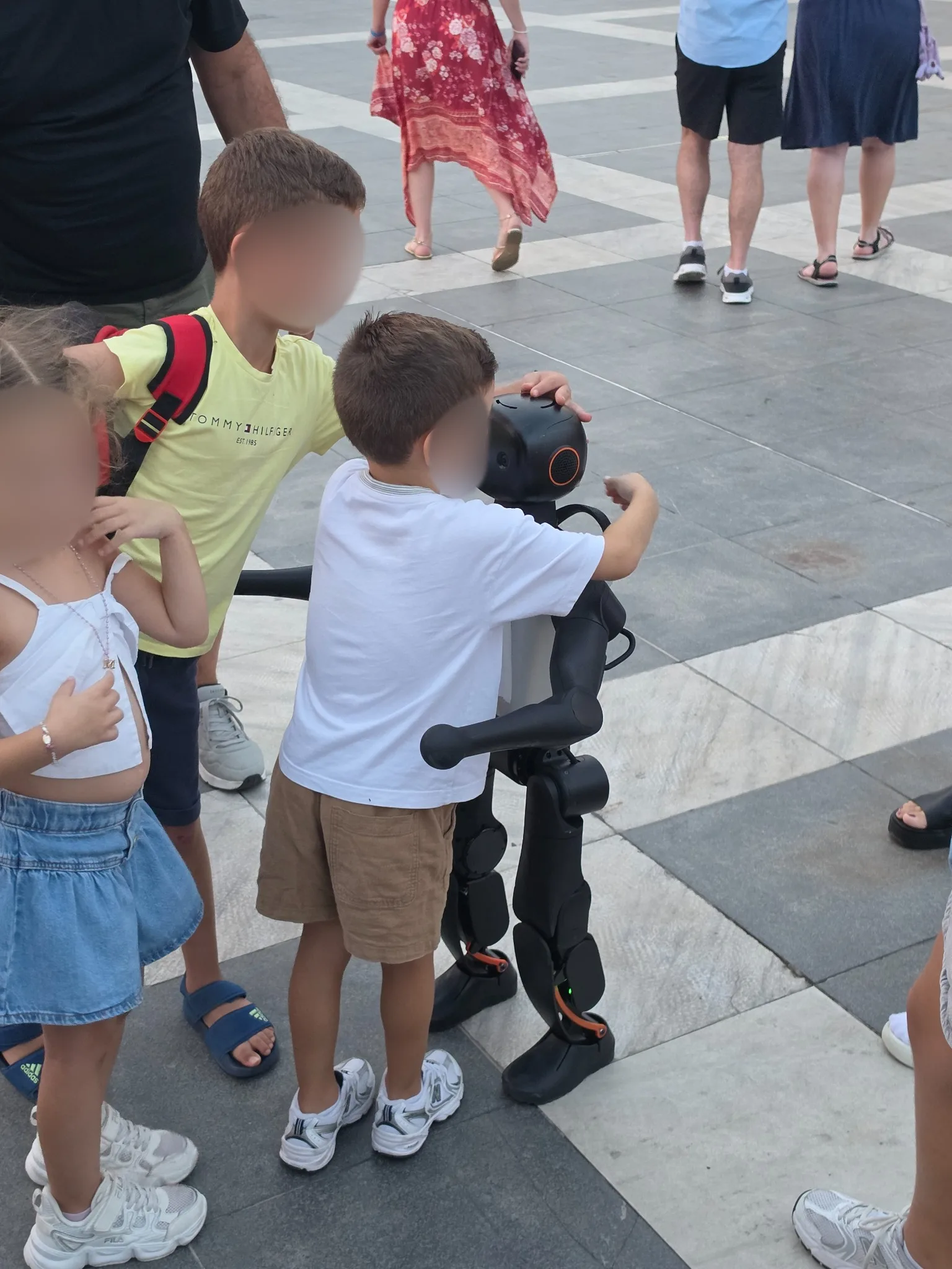 A child hugging Sparky